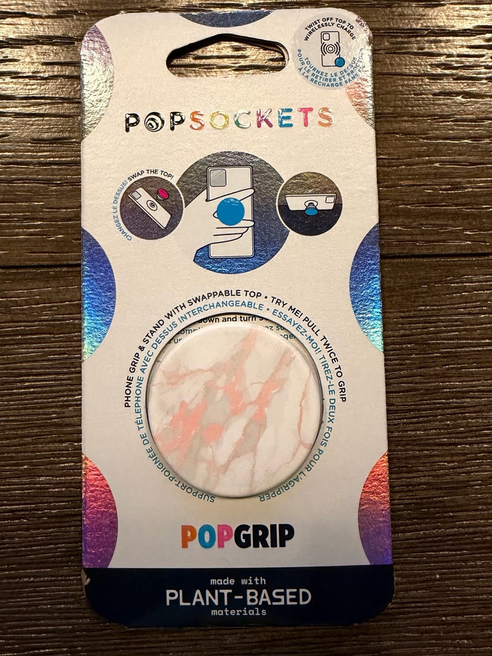 New PopSockets PopGrip Pink Rose Marble Swappable Phone Grip Stand Holder NIP